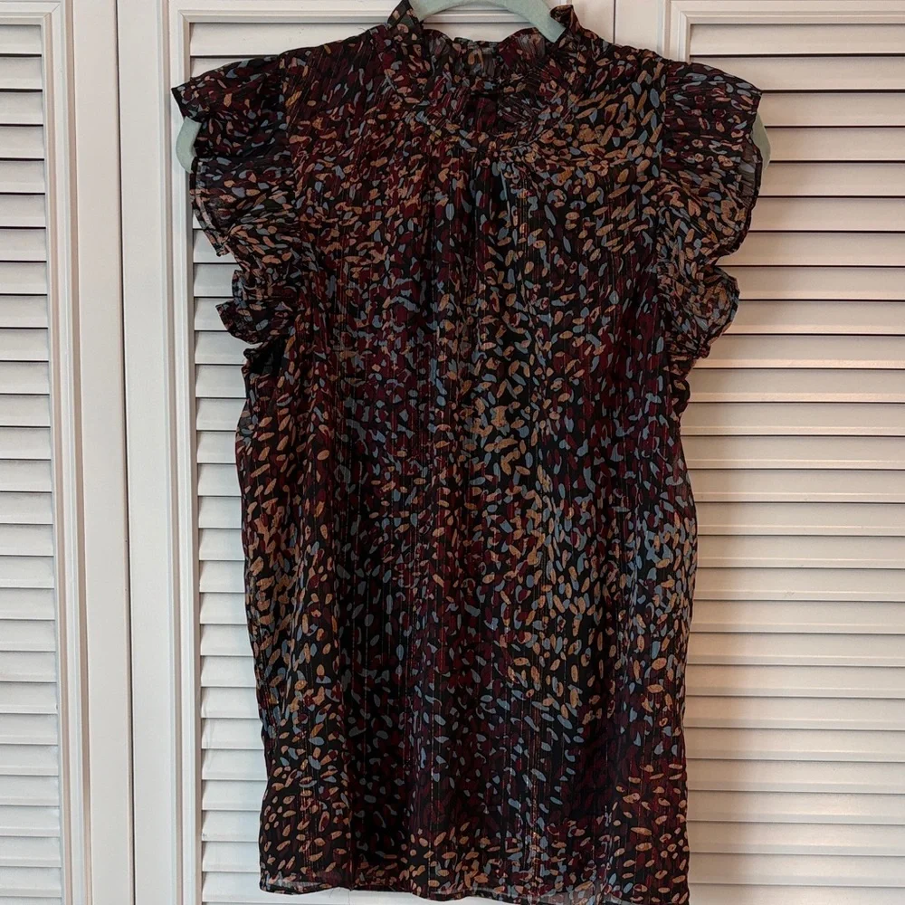 Express Ruffle Mock Neck Flutter Sleeve Blouse Women’s Medium - Picture 5 of 10